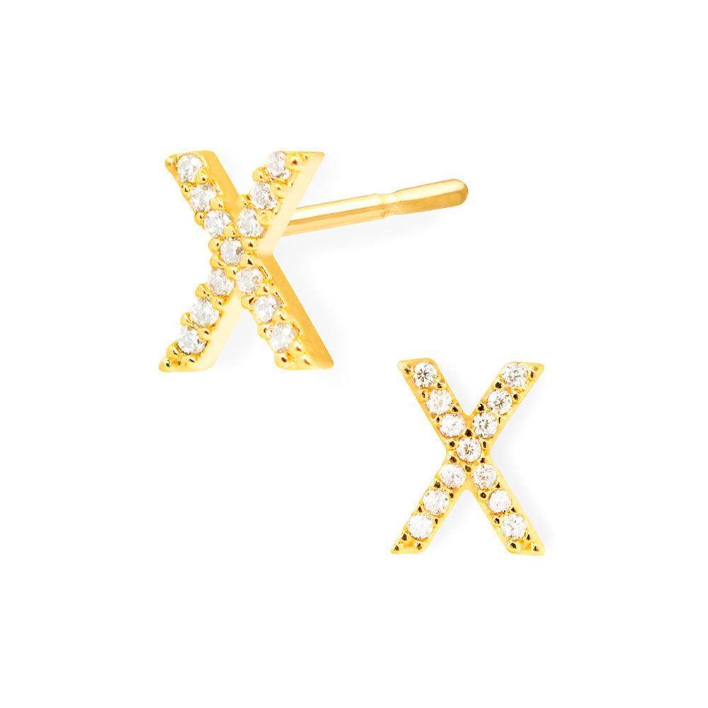 Gold X 14K Gold Dipped CZ Monogram Stud Earrings - Jewelry Store by Erik Rayo