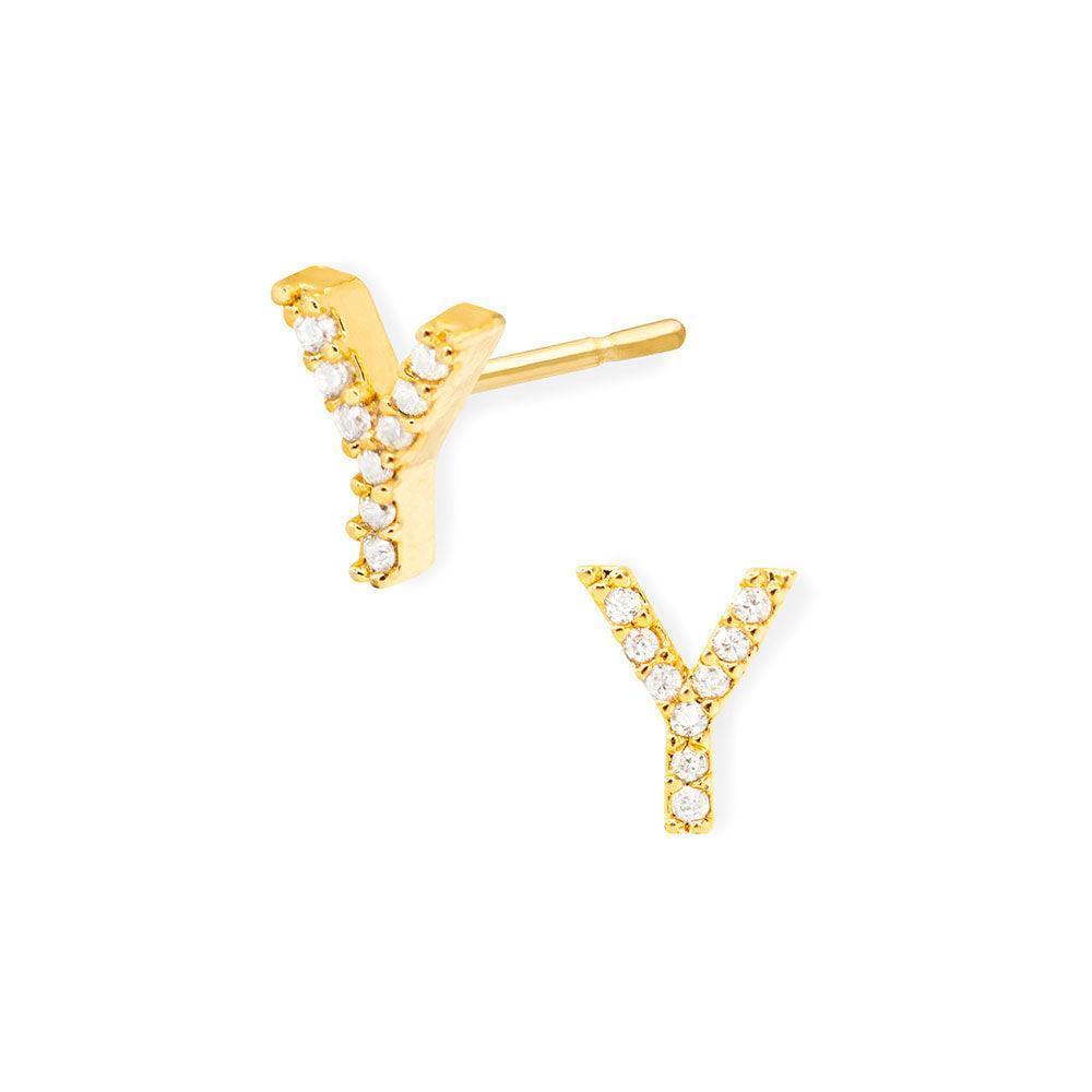 Gold Y 14K Gold Dipped CZ Monogram Stud Earrings - Jewelry Store by Erik Rayo
