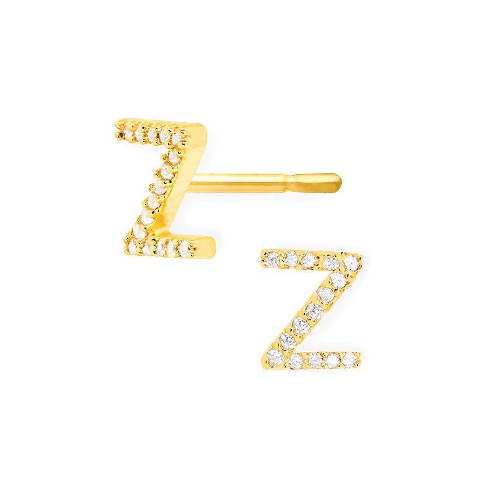 Gold Z 14K Gold Dipped CZ Monogram Stud Earrings - Jewelry Store by Erik Rayo