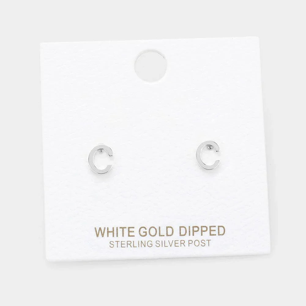 Silver -C- White Gold Dipped Metal Monogram Stud Earrings - Jewelry Store by Erik Rayo