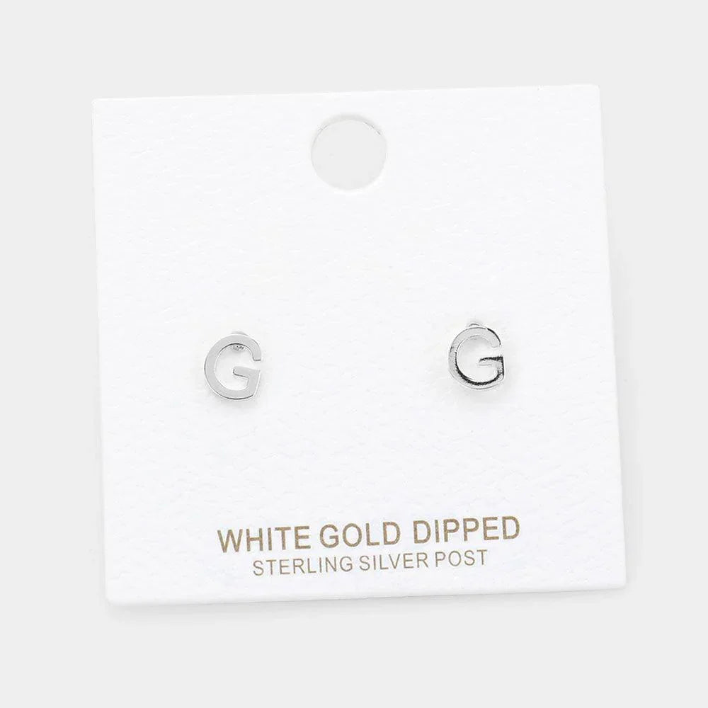 Letter G White Gold Dipped Metal Monogram Stud Earrings - Jewelry Store by Erik Rayo