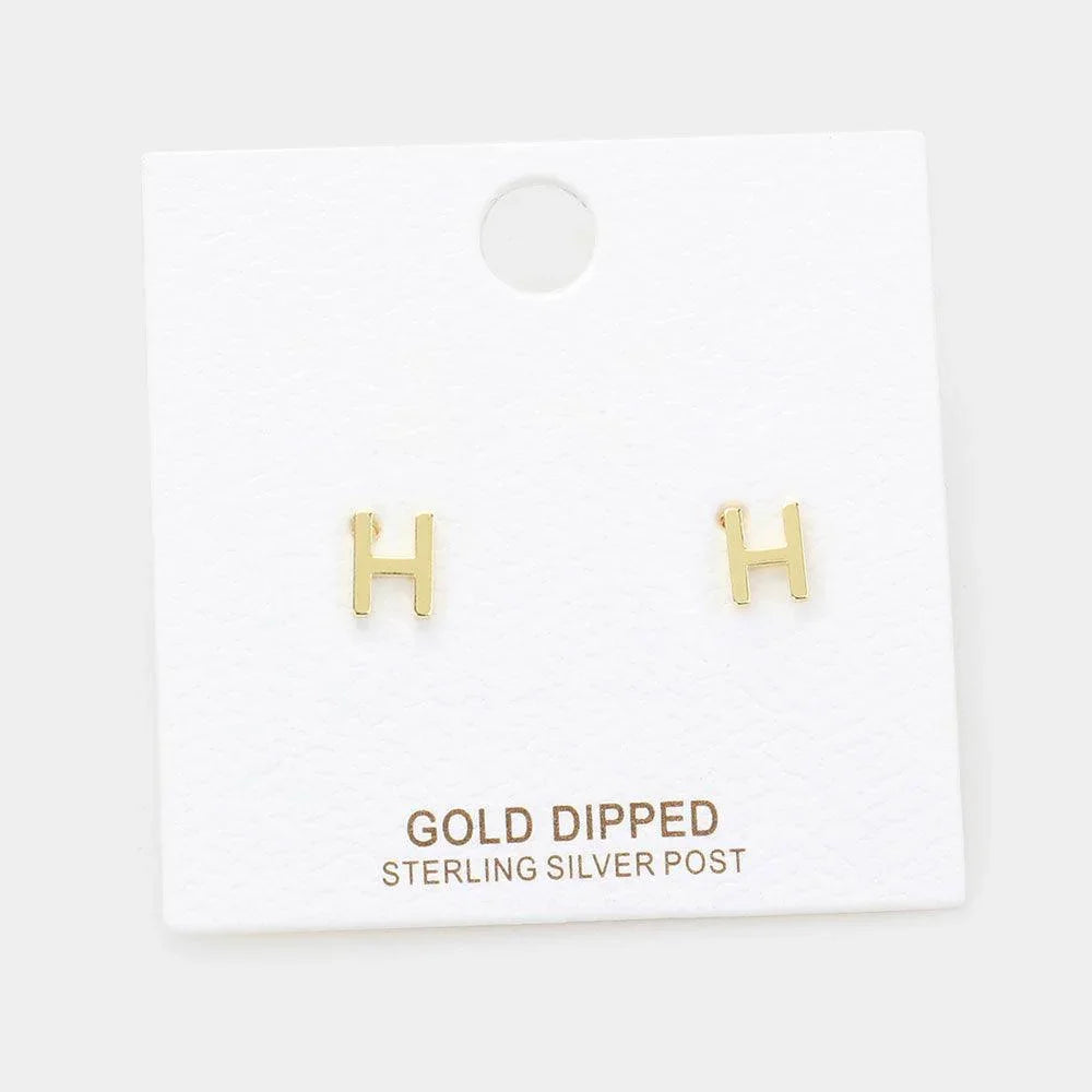 Letter H Gold Dipped Metal Monogram Stud Earrings - Jewelry Store by Erik Rayo