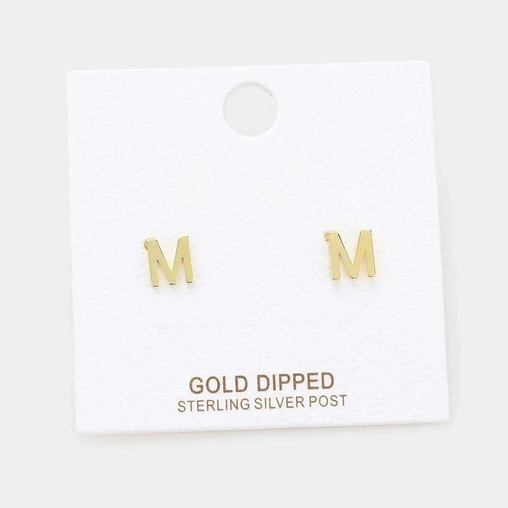 Letter M Gold Dipped Metal Monogram Stud Earrings - Jewelry Store by Erik Rayo