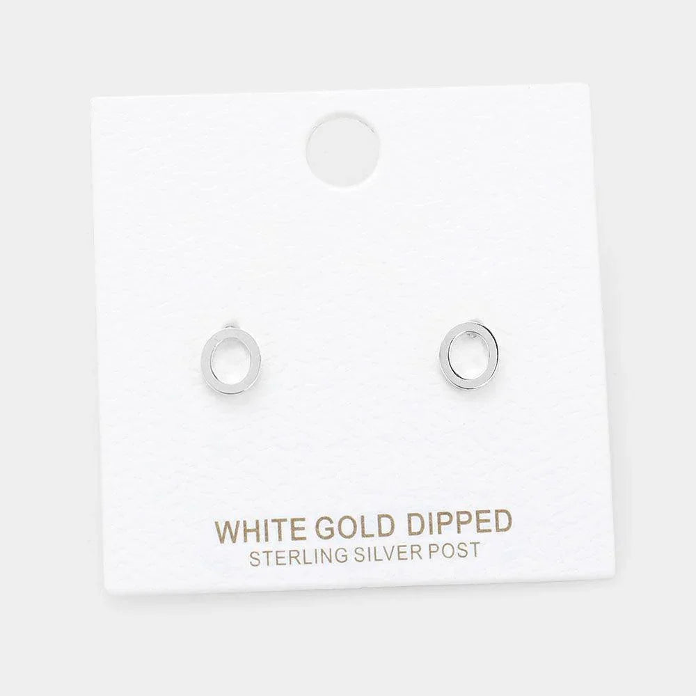 Letter O White Gold Dipped Metal Monogram Stud Earrings - Jewelry Store by Erik Rayo