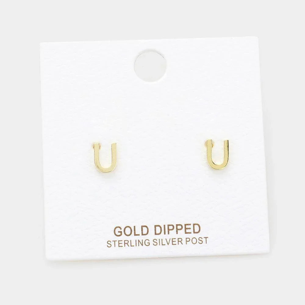 Letter U Gold Dipped Metal Monogram Stud Earrings - Jewelry Store by Erik Rayo