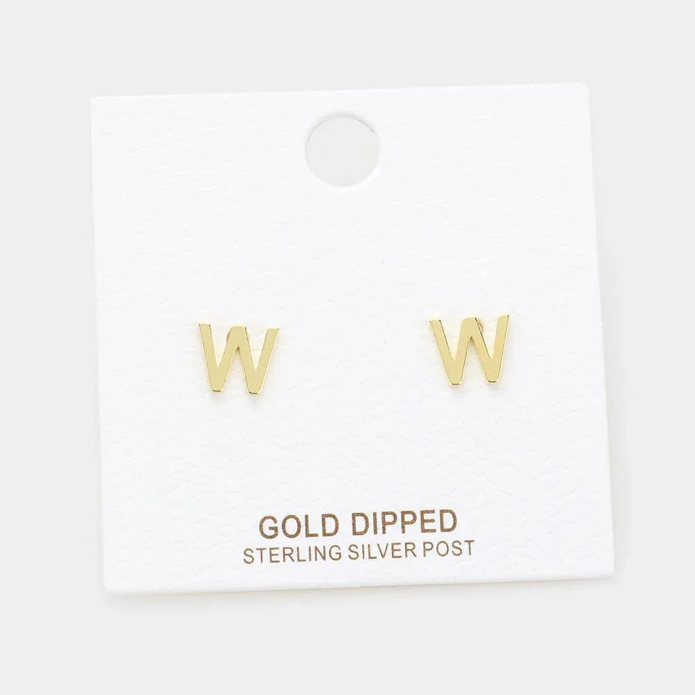 Letter W Gold Dipped Metal Monogram Stud Earrings - Jewelry Store by Erik Rayo