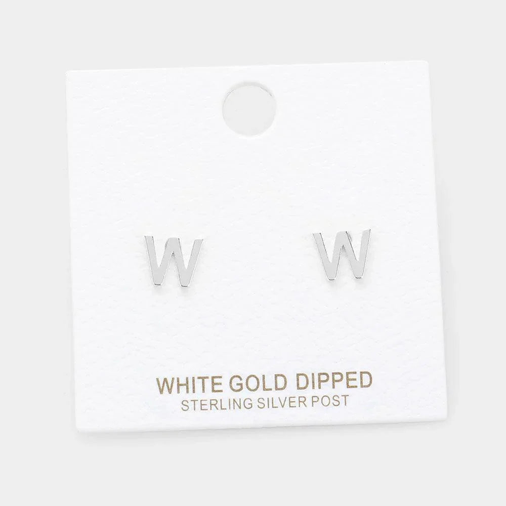 Letter W White Gold Dipped Metal Monogram Stud Earrings - Jewelry Store by Erik Rayo