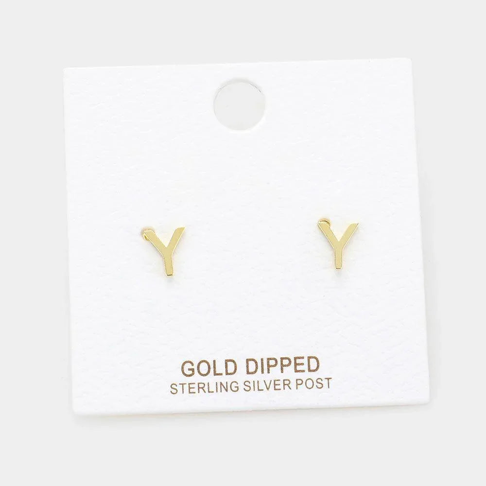 Letter Y Gold Dipped Metal Monogram Stud Earrings - Jewelry Store by Erik Rayo