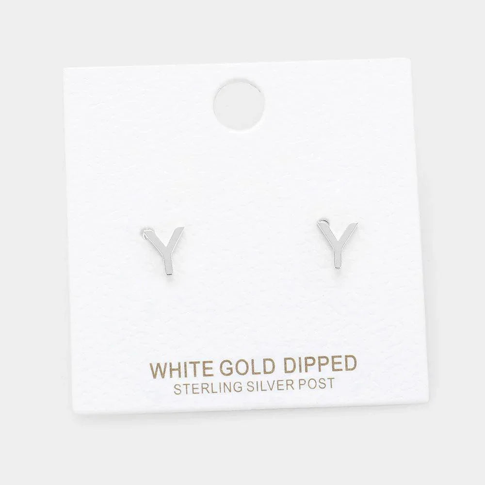 Letter Y White Gold Dipped Metal Monogram Stud Earrings - Jewelry Store by Erik Rayo
