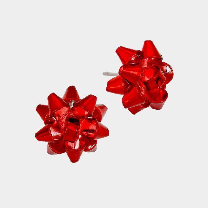Red Christmas Gift Bow Stud Earrings - Jewelry Store by Erik Rayo