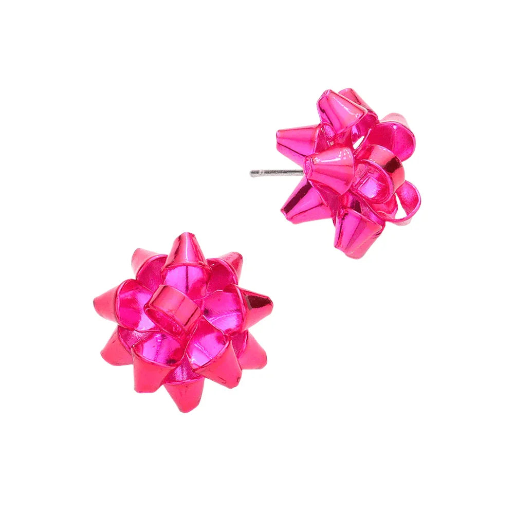Red Christmas Gift Bow Stud Earrings - Jewelry Store by Erik Rayo