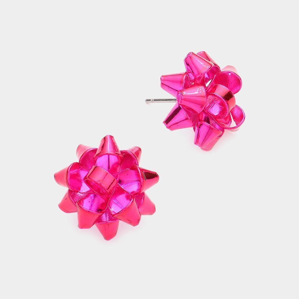 Red Christmas Gift Bow Stud Earrings - Jewelry Store by Erik Rayo