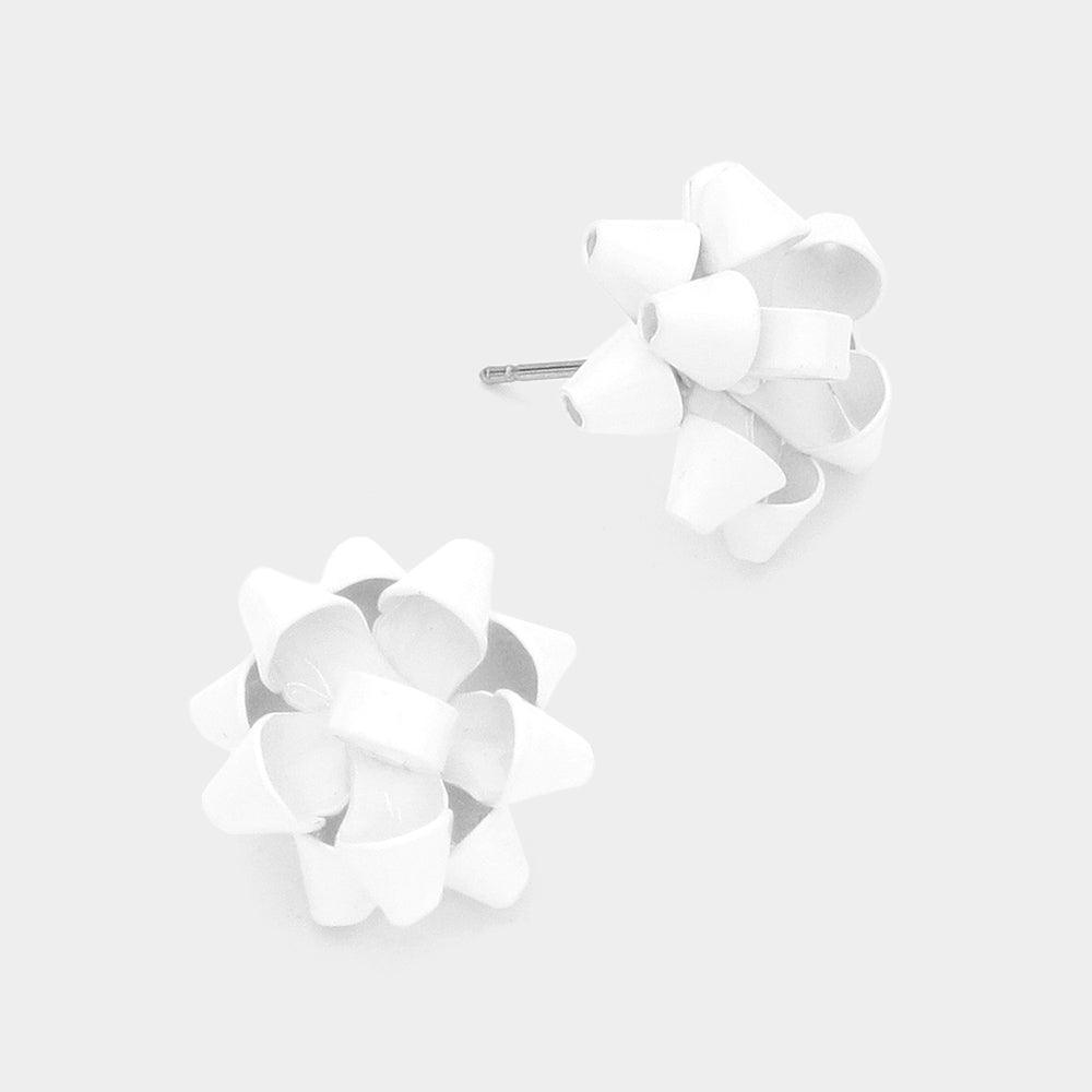 White Christmas Gift Bow Stud Earrings