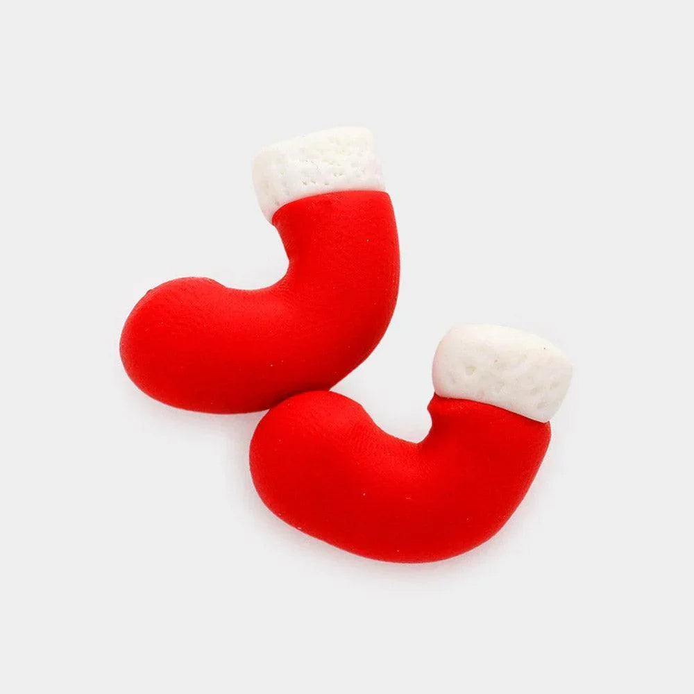 Red Polymer Clay Christmas Socks Stud Earrings - Jewelry Store by Erik Rayo