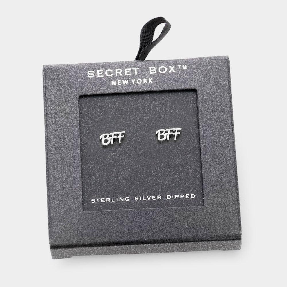 White Sterling Silver Dipped BFF Metal Message Stud Earrings - Jewelry Store by Erik Rayo