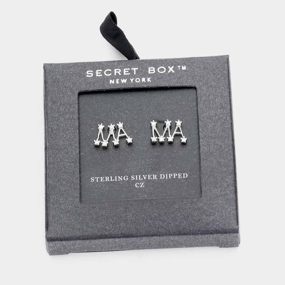 Silver Sterling Silver Dipped CZ Metal MAMA Stud Earrings - Jewelry Store by Erik Rayo