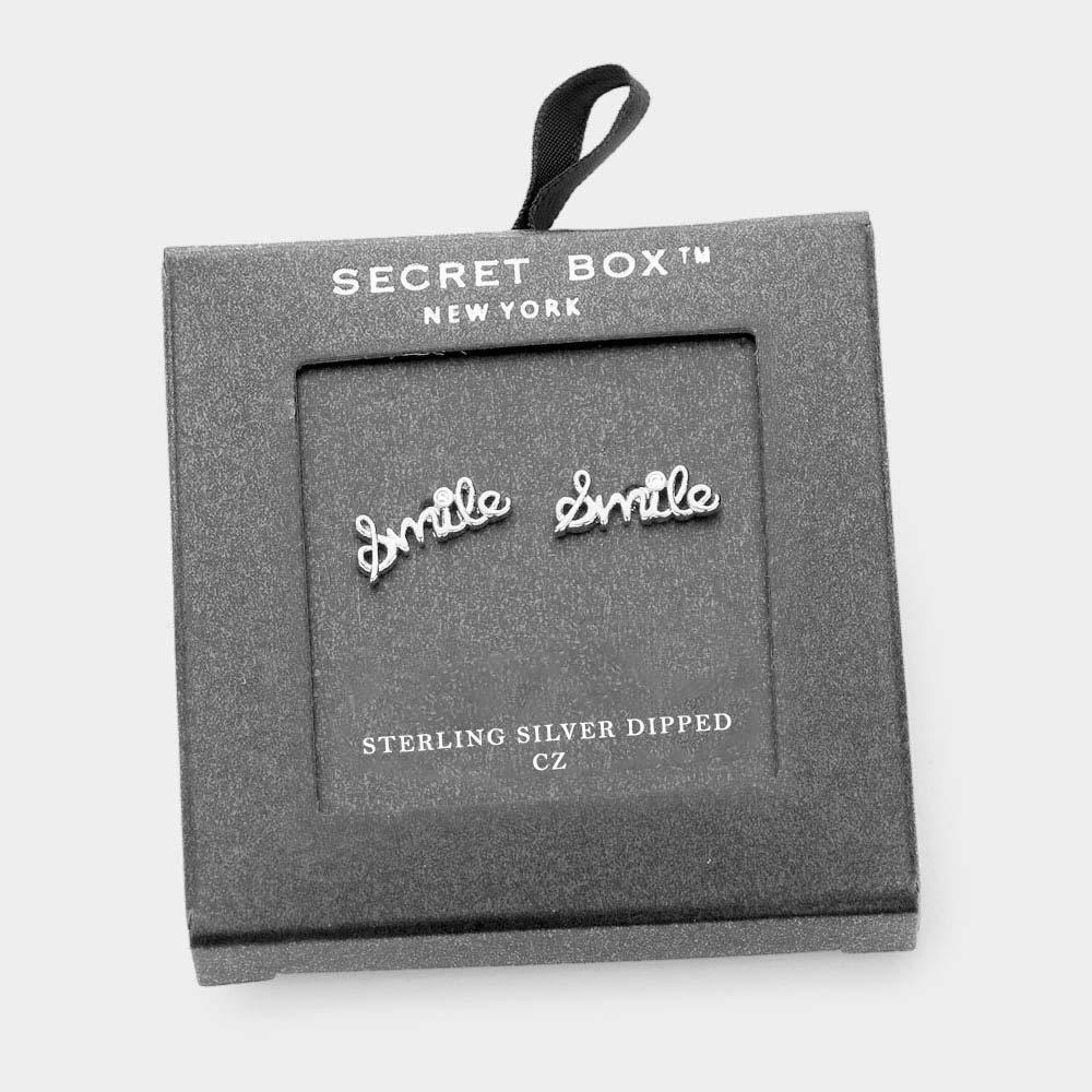 Silver Sterling Silver Dipped CZ Smile Message Stud Earrings - Jewelry Store by Erik Rayo