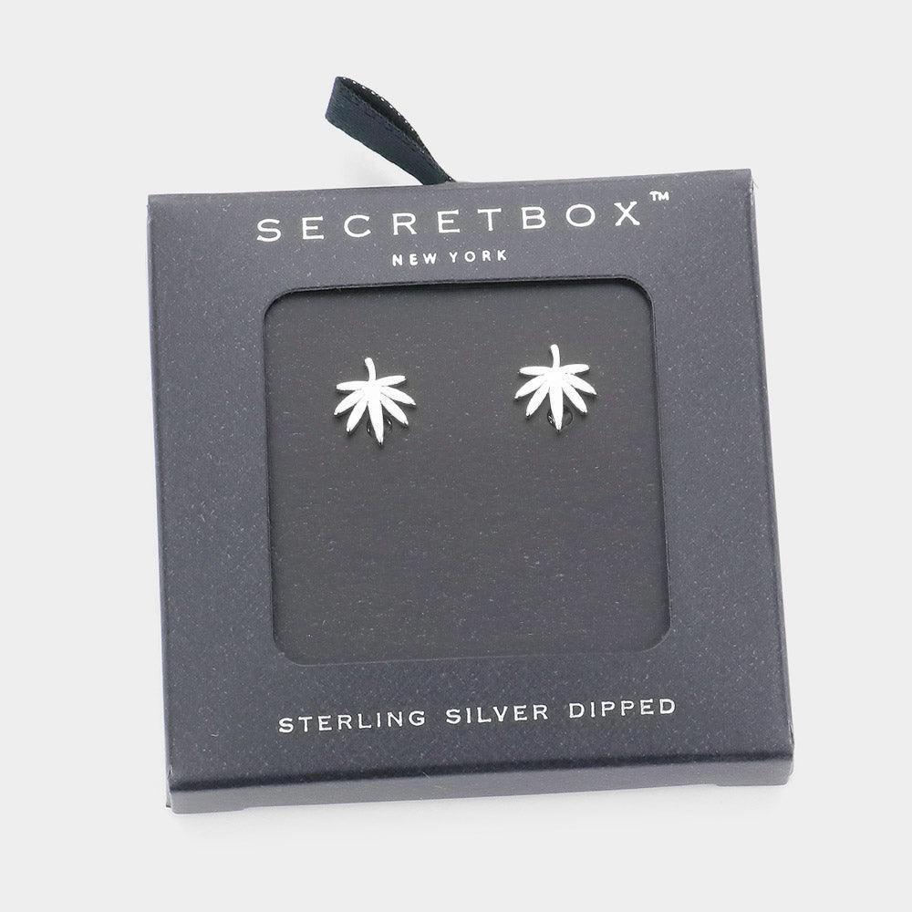 White Sterling Silver Dipped Hemp Leaf Stud Earrings - Jewelry Store by Erik Rayo