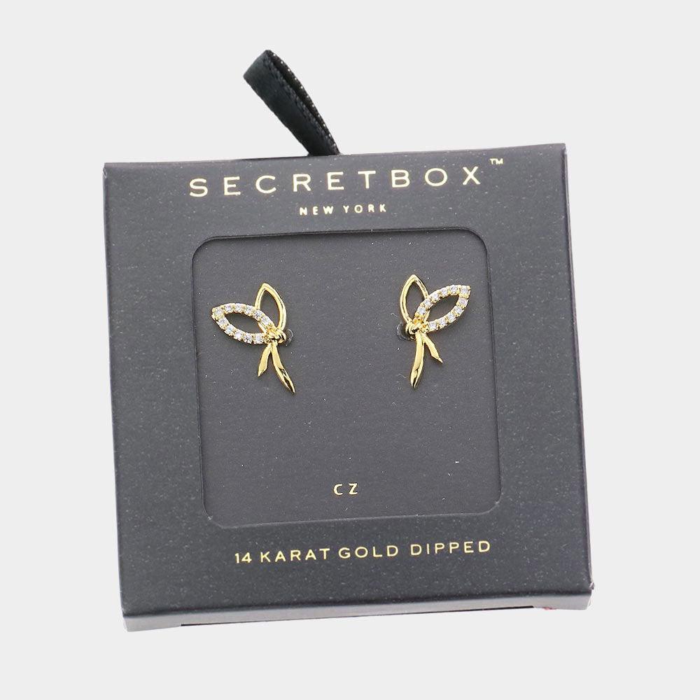 14K Gold Dipped CZ Embellished Metal Bow Stud Earrings - Jewelry Store by Erik Rayo