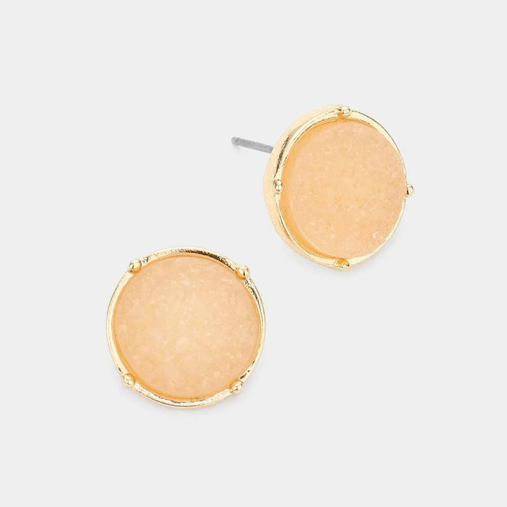 Round Faux Druzy Stone Stud Earrings - Jewelry Store by Erik Rayo