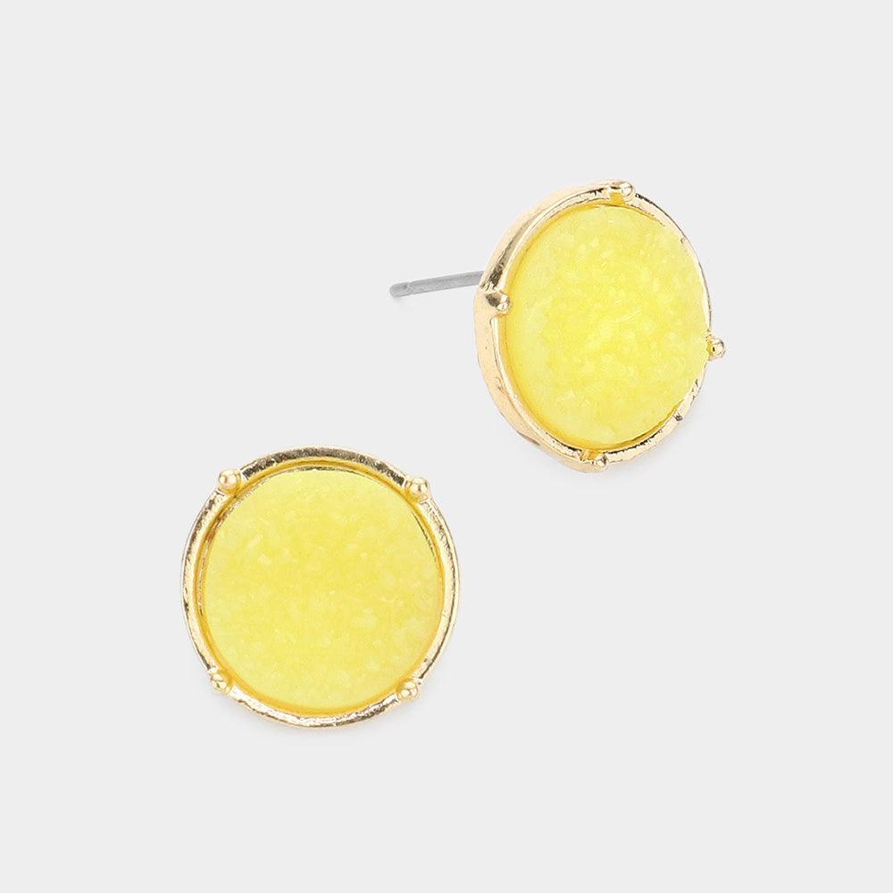 Round Faux Druzy Stone Stud Earrings - Jewelry Store by Erik Rayo