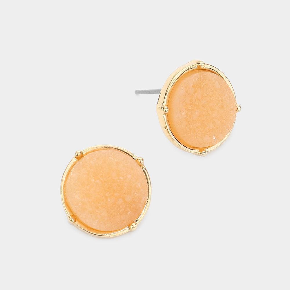 Peach Round Faux Druzy Stone Stud Earrings - Jewelry Store by Erik Rayo