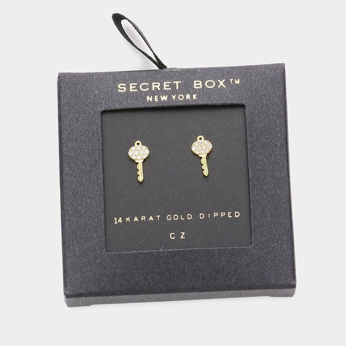 14K Gold Dipped CZ Key Stud Earrings - Jewelry Store by Erik Rayo