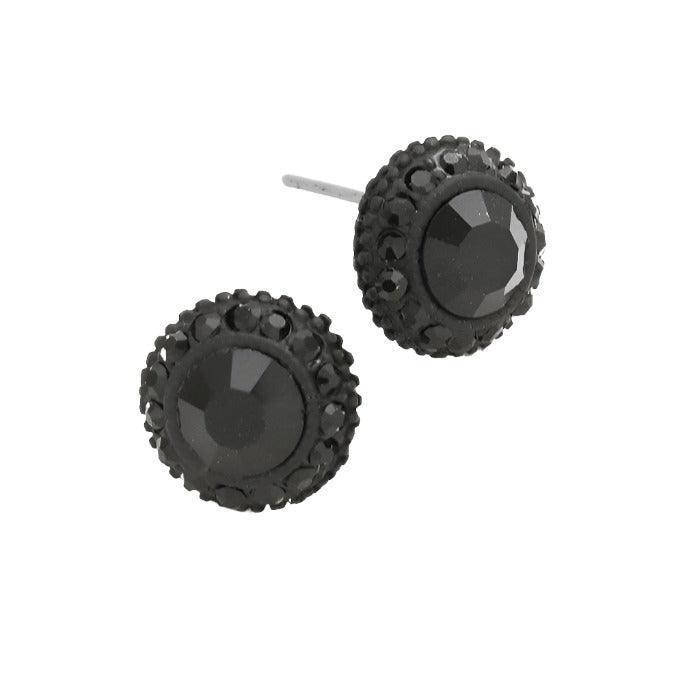 Black Crystal Rhinestone Round Earrings - Jewelry Store by Erik Rayo