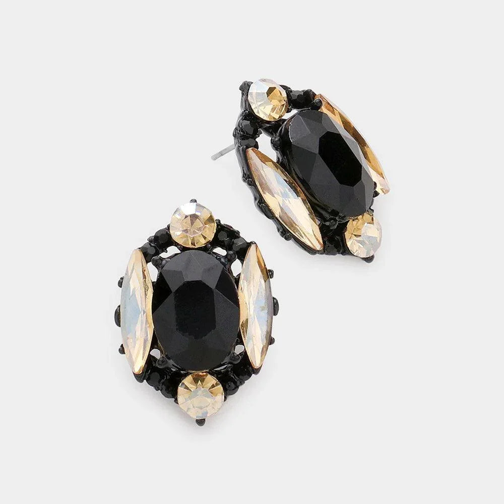Black Emerald Cut Stone Accented Stud Evening Earrings - Jewelry Store by Erik Rayo