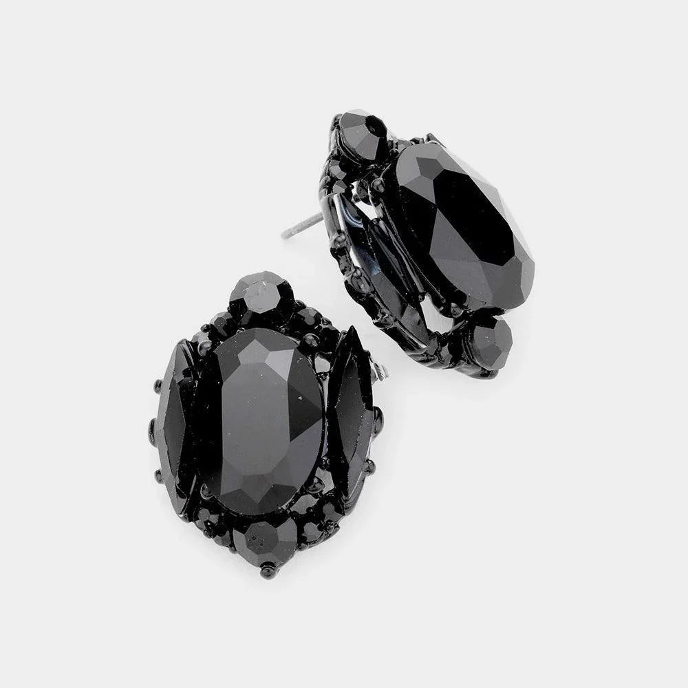 Black Emerald Cut Stone Accented Stud Evening Earrings - Jewelry Store by Erik Rayo