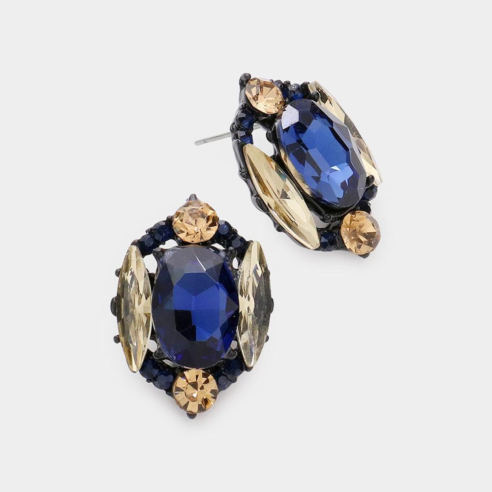 Blue Emerald Cut Stone Accented Stud Evening Earrings - Jewelry Store by Erik Rayo