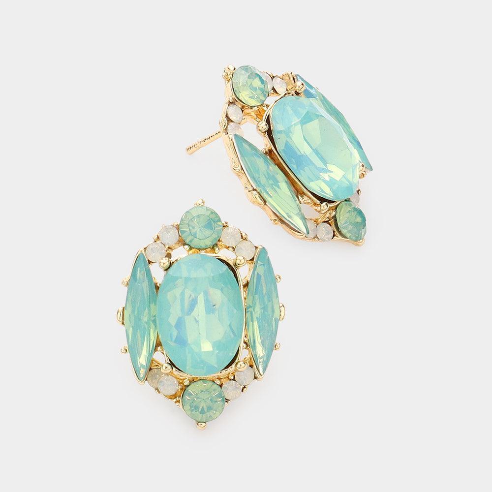 Mint Emerald Cut Stone Accented Stud Evening Earrings - Jewelry Store by Erik Rayo