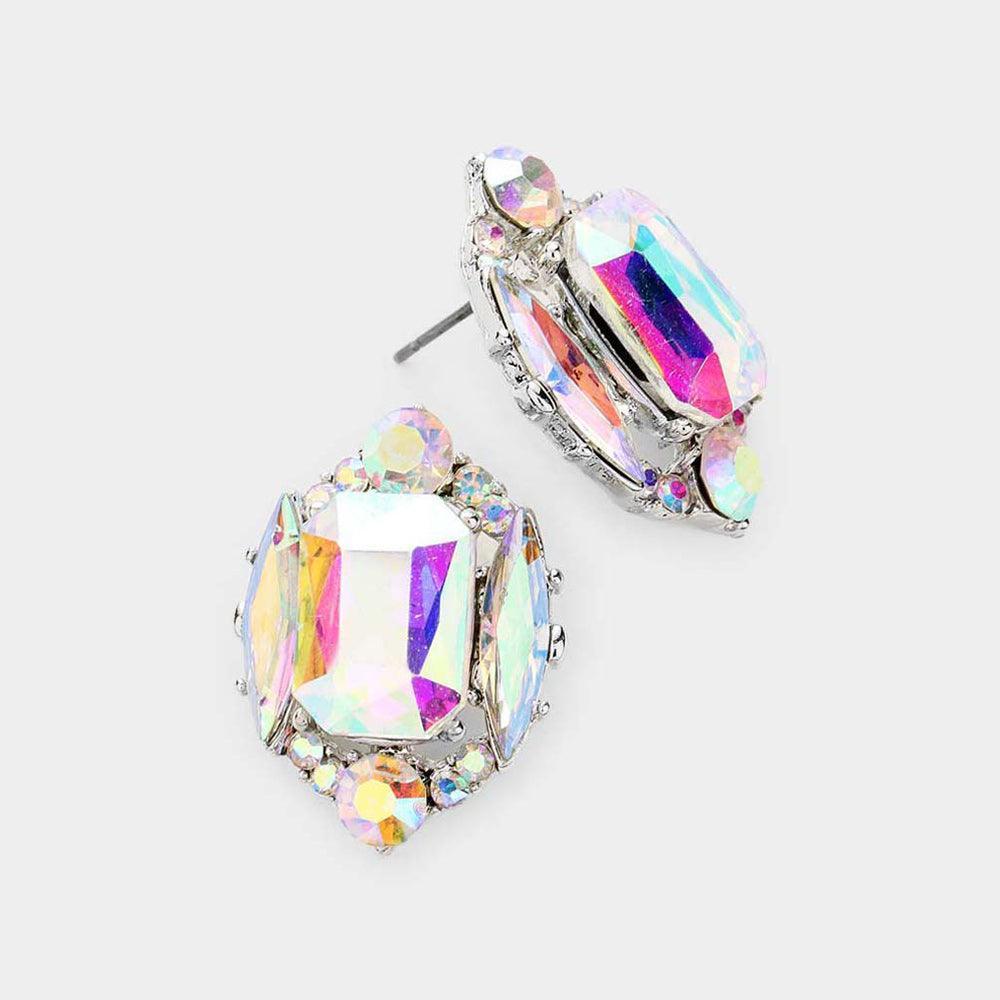 Emerald Cut Stone Accented Stud Evening Earrings - Jewelry Store by Erik Rayo
