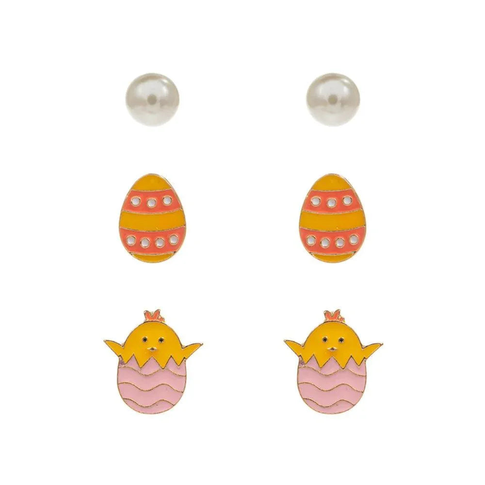 3PAIRS - Easter Chick Egg Pearl Stud Earrings Set - Jewelry Store by Erik Rayo