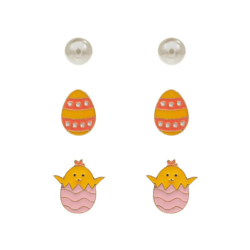 3PAIRS - Easter Chick Egg Pearl Stud Earrings Set - Jewelry Store by Erik Rayo
