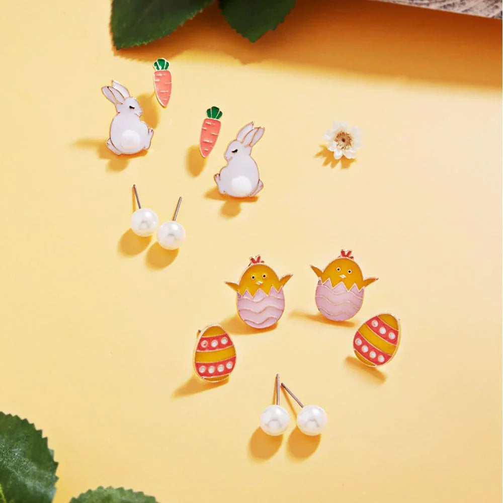 3PAIRS - Easter Chick Egg Pearl Stud Earrings Set - Jewelry Store by Erik Rayo