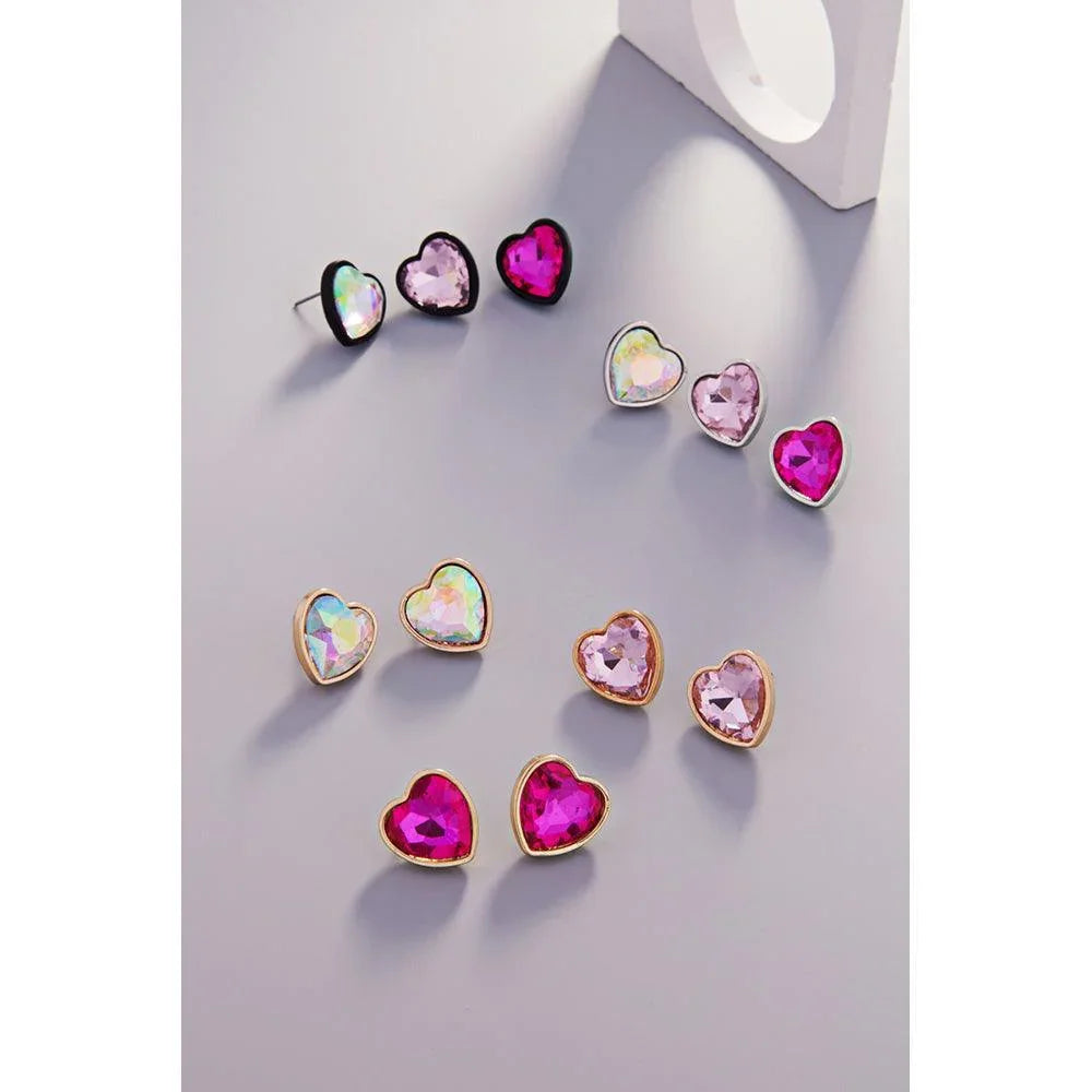 Black 3PAIRS - Heart Stone Cluster Stud Earrings - Jewelry Store by Erik Rayo
