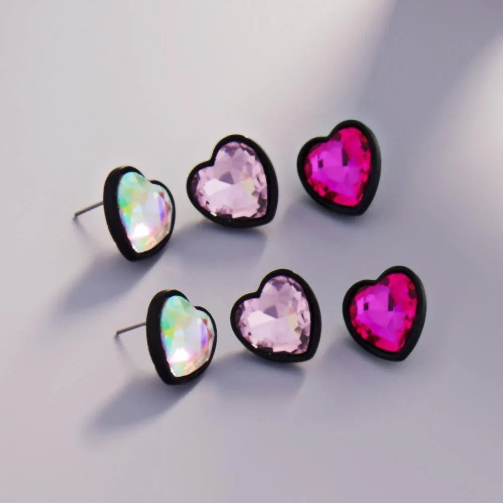 Black 3PAIRS - Heart Stone Cluster Stud Earrings - Jewelry Store by Erik Rayo