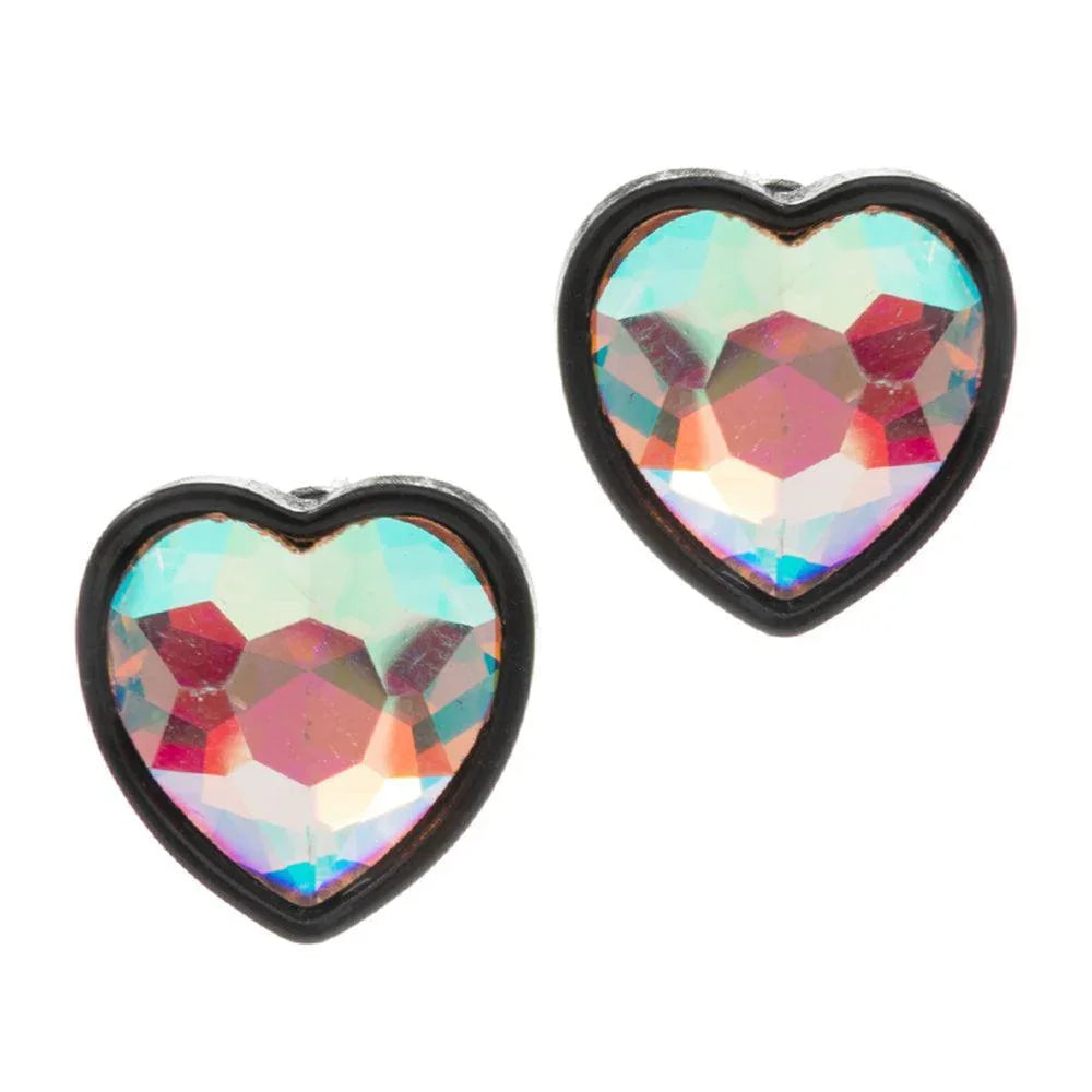 Black Faceted Crystal Heart Stone Cluster Stud Earrings - Jewelry Store by Erik Rayo