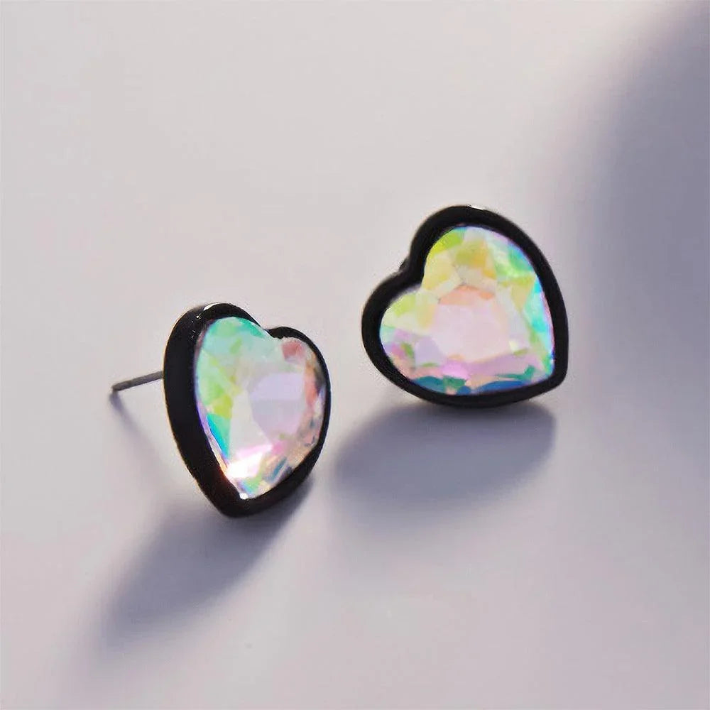 Black Faceted Crystal Heart Stone Cluster Stud Earrings - Jewelry Store by Erik Rayo