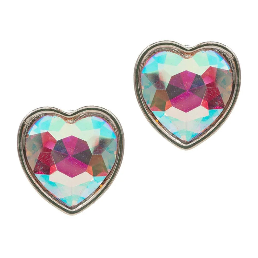 Faceted Crystal Heart Stone Cluster Stud Earrings - Jewelry Store by Erik Rayo