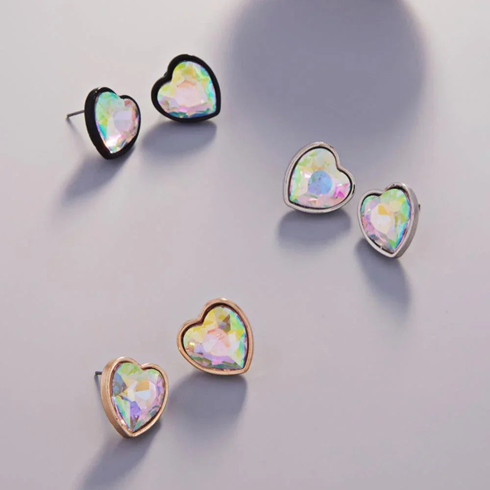 Faceted Crystal Heart Stone Cluster Stud Earrings - Jewelry Store by Erik Rayo