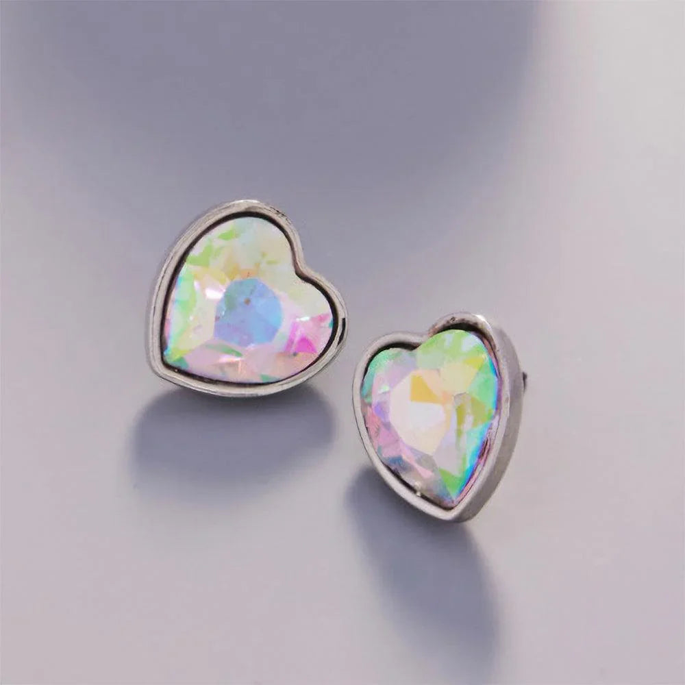 Faceted Crystal Heart Stone Cluster Stud Earrings - Jewelry Store by Erik Rayo