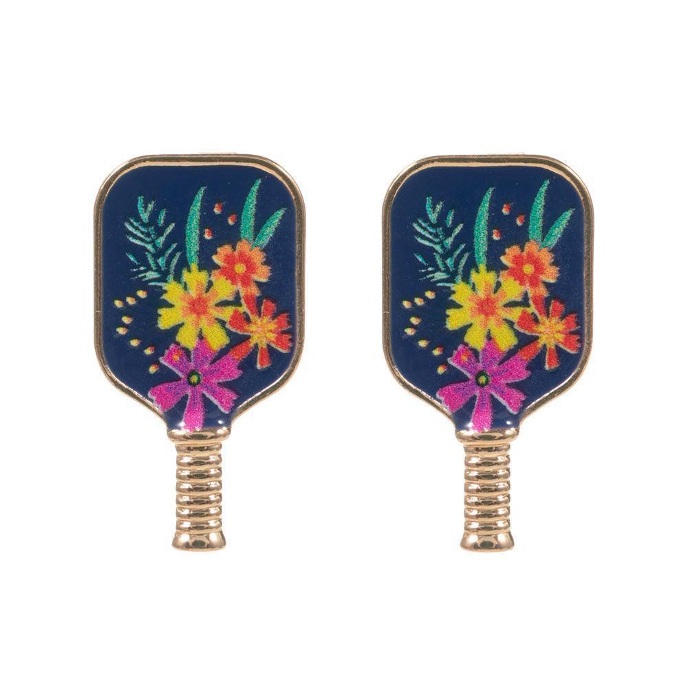 Enamel Flower Pickleball Paddle Stud Earrings - Jewelry Store by Erik Rayo
