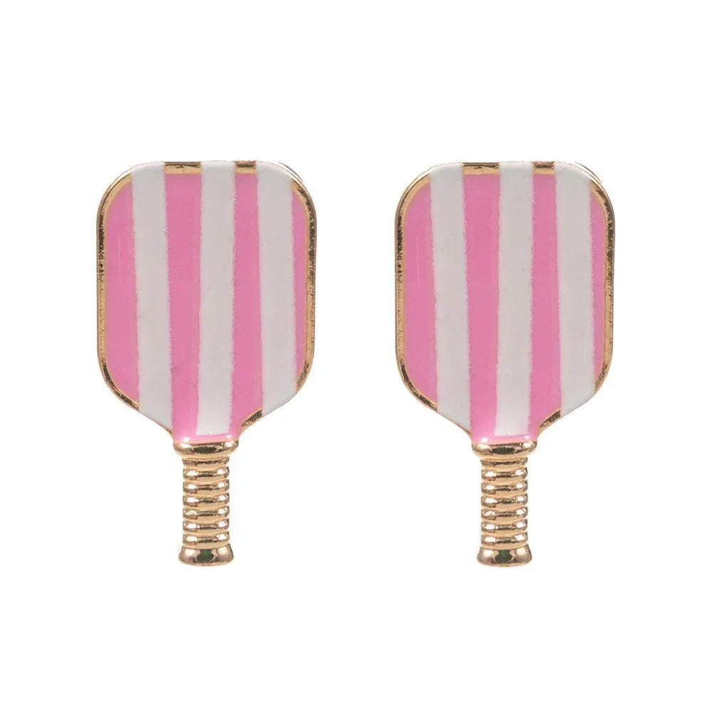 Pink Enamel Pickleball Paddle Stud Earrings - Jewelry Store by Erik Rayo