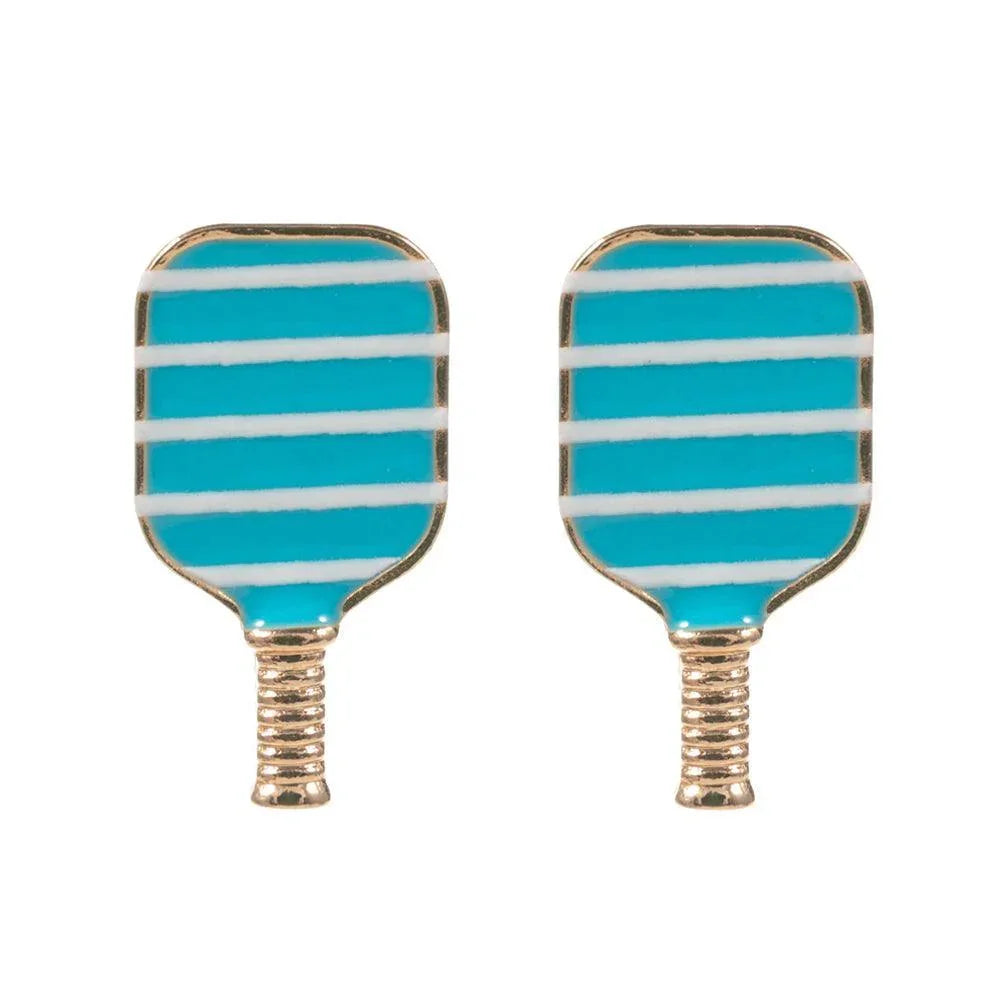Turquoise Enamel Pickleball Paddle Stud Earrings - Jewelry Store by Erik Rayo