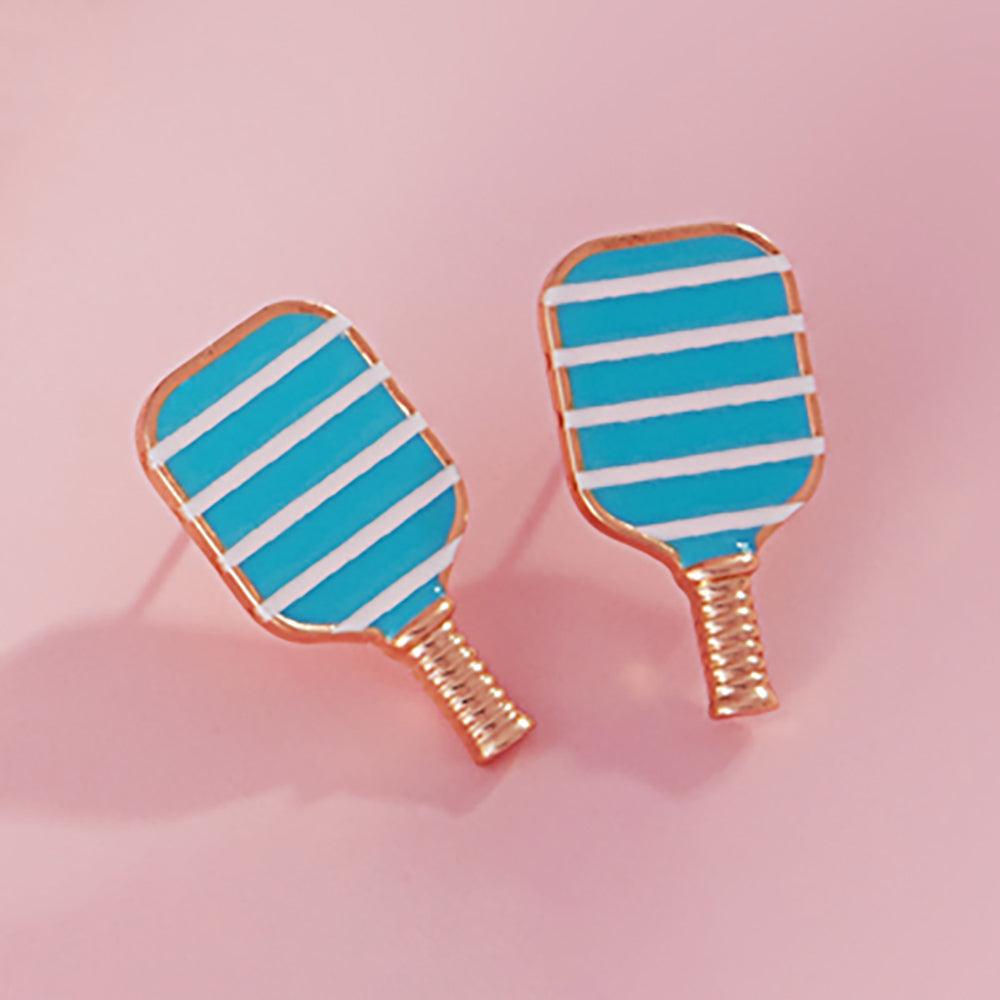 Turquoise Enamel Pickleball Paddle Stud Earrings