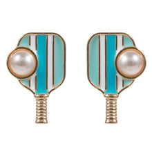 Load image into Gallery viewer, Turquoise Pearl Pointed Pickleball Racket Stud Earrings
