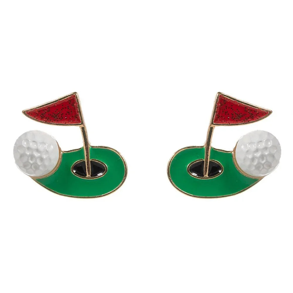 Red Enamel Golf Ball Hole Flag Stud Earrings - Jewelry Store by Erik Rayo