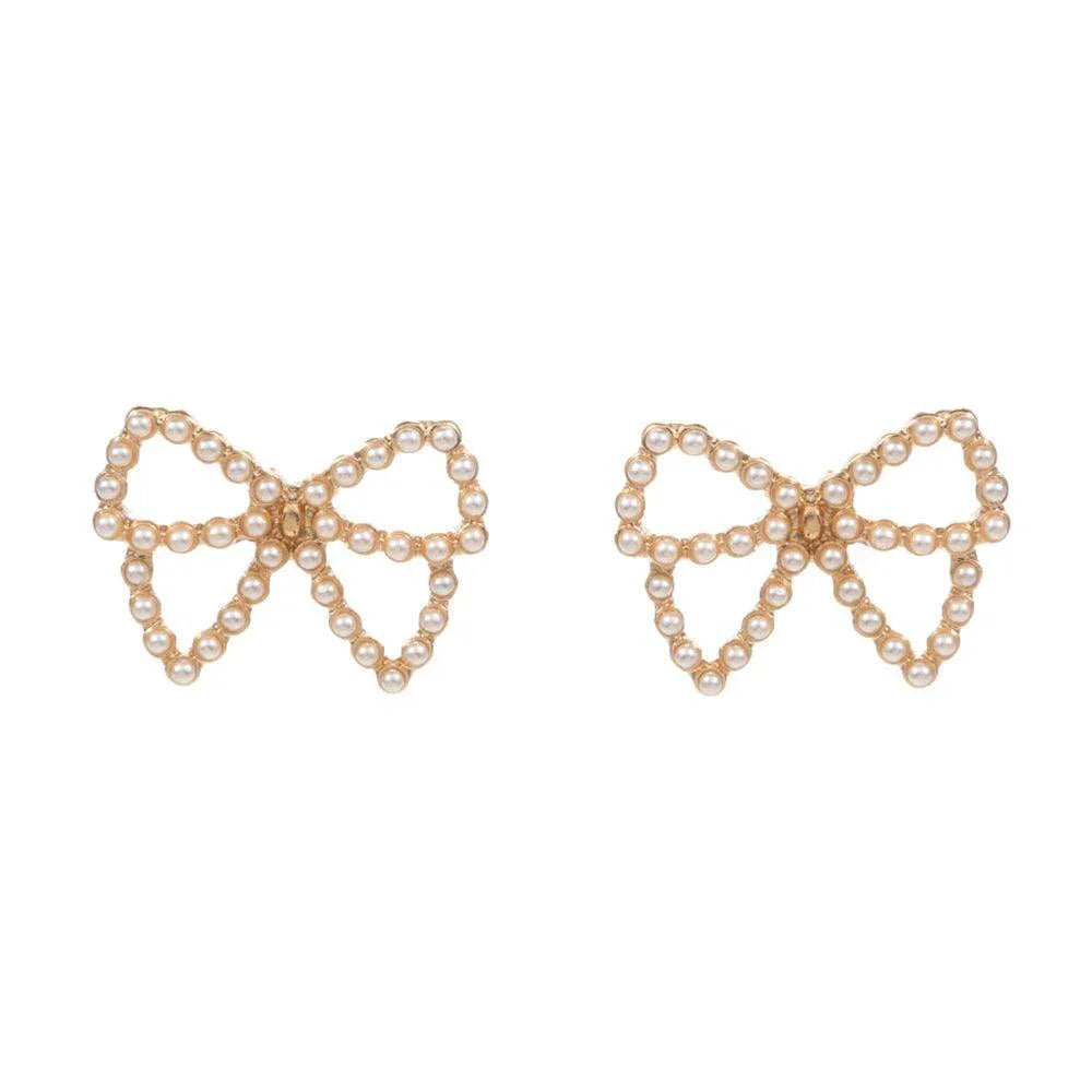 Cream Pearl Paved Bow Stud Earrings - Jewelry Store by Erik Rayo